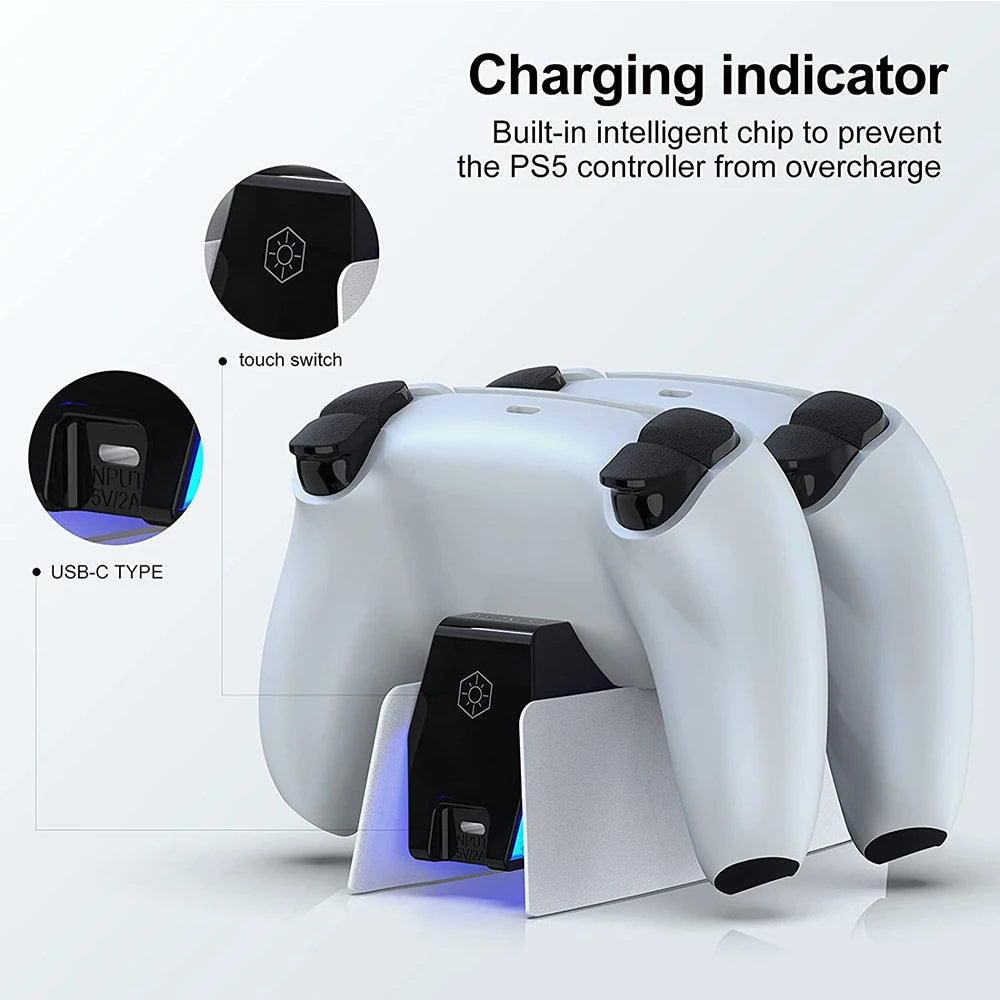 Easily charge two PlayStation 5 DualSense controllers with the PS5 Type-C DualSense Charging Station.