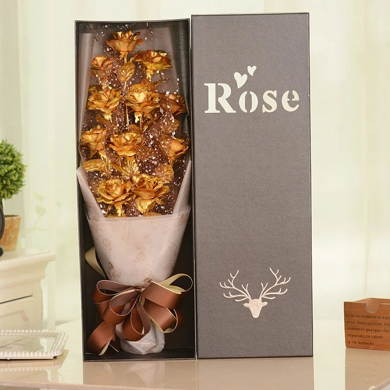 "Golden Roses: Artificial 24K Foil Plated Flowers, a Timeless Valentine's Day, Mother's Day, or Marriage Gift Symbolizing Everlasting Love for Your Wife."