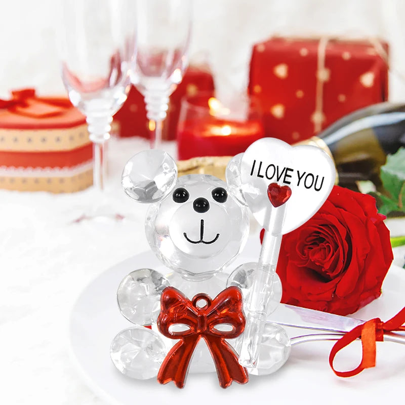 "Looking for a unique Valentine's Day gift? Consider our Crystal Bear Glass Rose, an elegant artificial flower that doubles as a fashion ornament. Perfect for weddings, home decor, and even Christmas gifts."