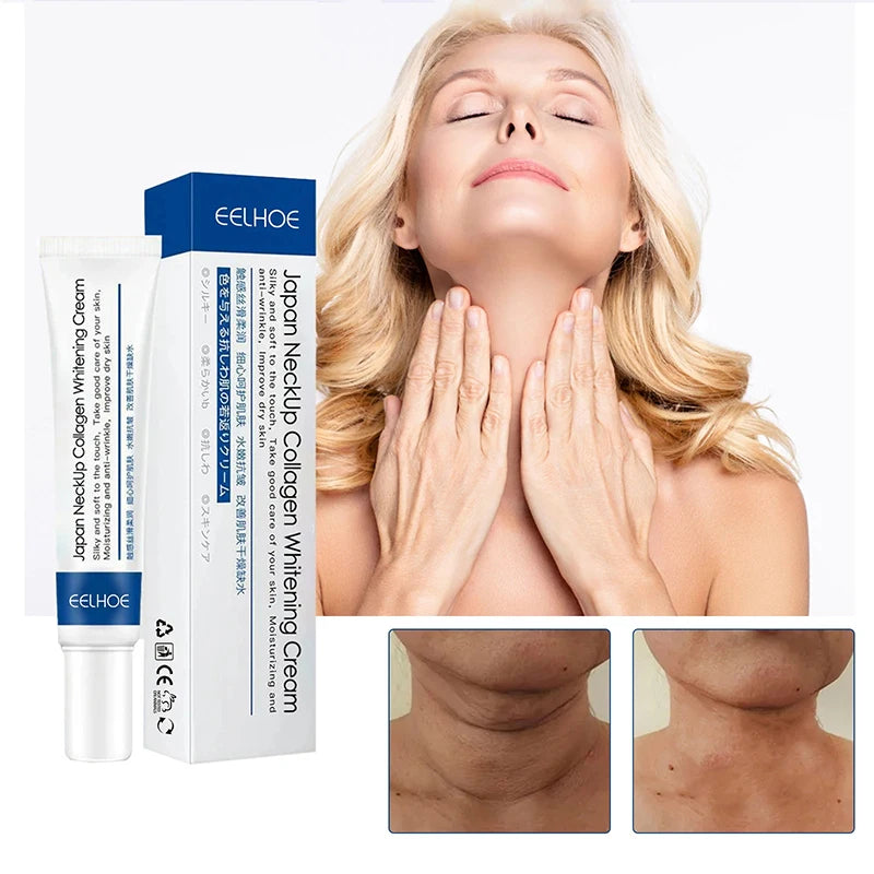 Try our Neck Collagen Whitening Cream: fades wrinkles, moisturizes, tightens, and reduces fine lines for youthful skin.