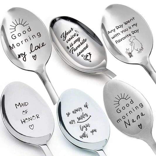 "Stainless Steel Milk Coffee Spoons: A Sweet Valentine's Day Gesture, Love Letter Wedding Souvenirs, or Anniversary Gift for Your Special Someone."