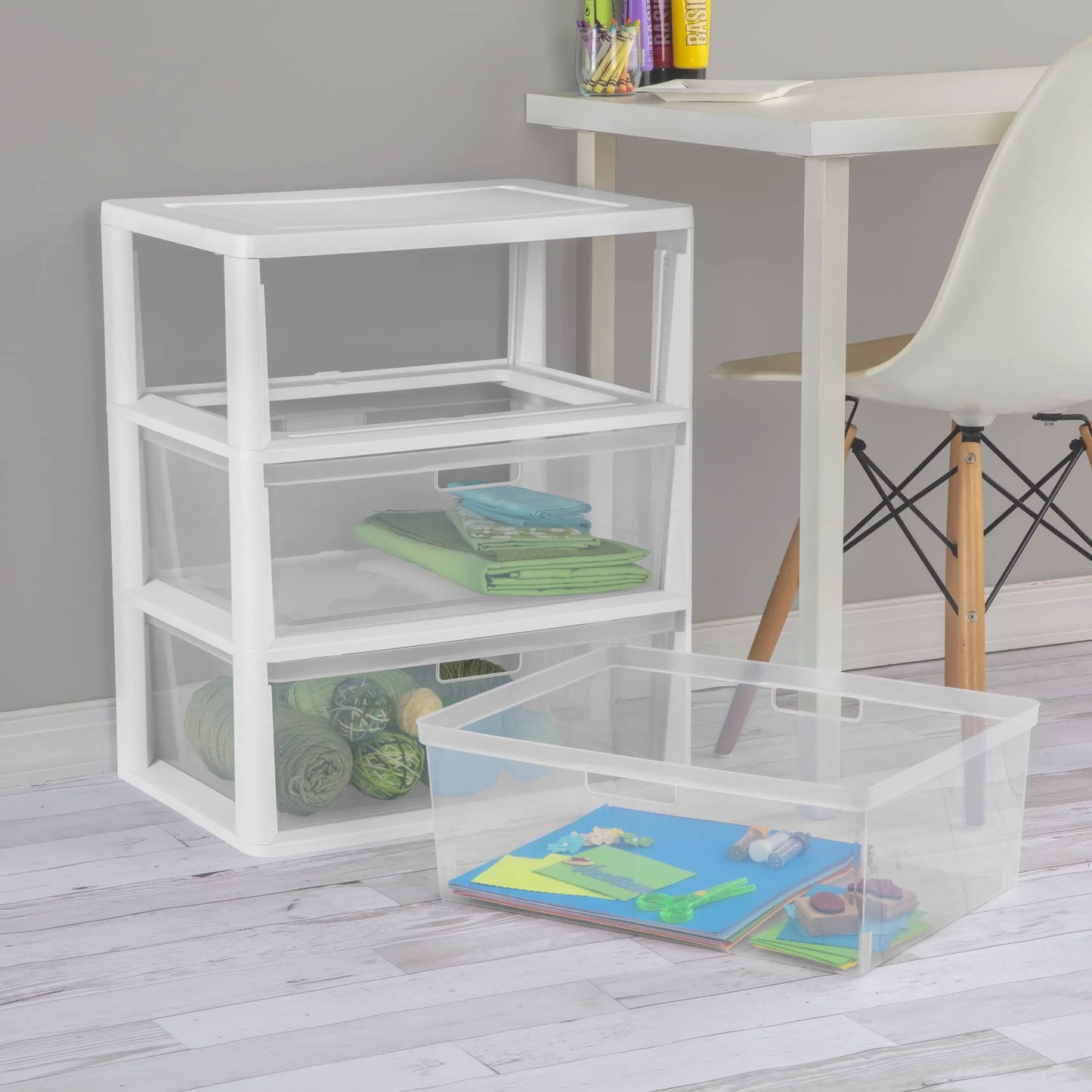 White Wide 3-Drawer Storage Tower Organizer.