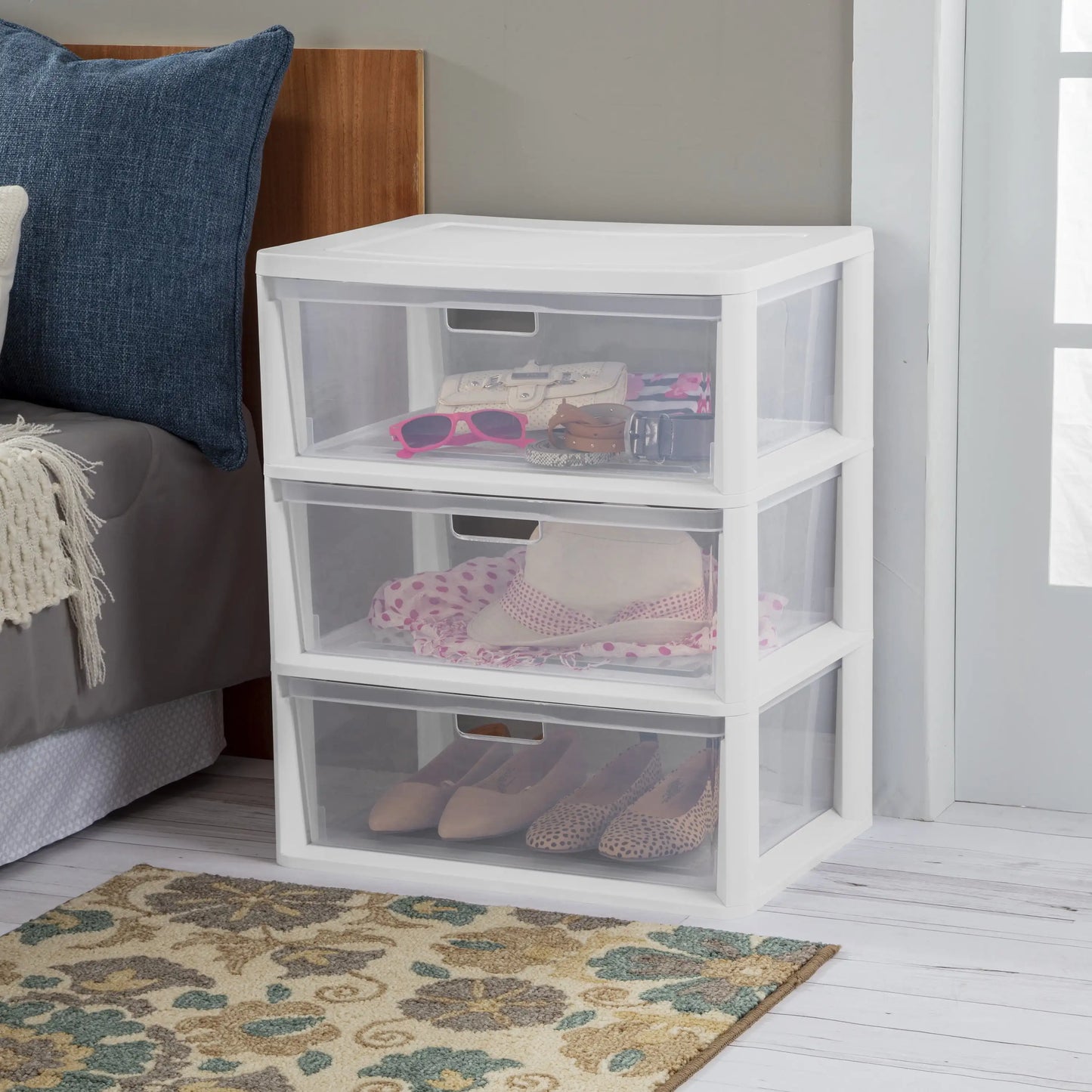 White Wide 3-Drawer Storage Tower Organizer.