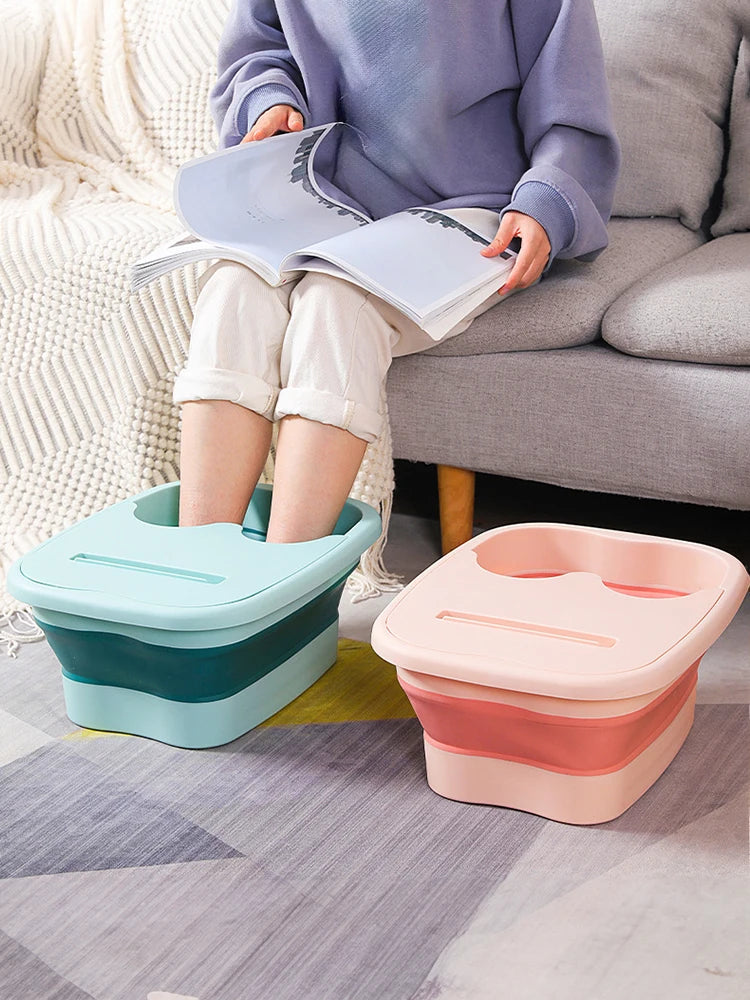 "Footbath Massage Bucket that Folds for Convenient Storage, Ideal for Soothing Soaks, Pedicures, and Home Spa Use."