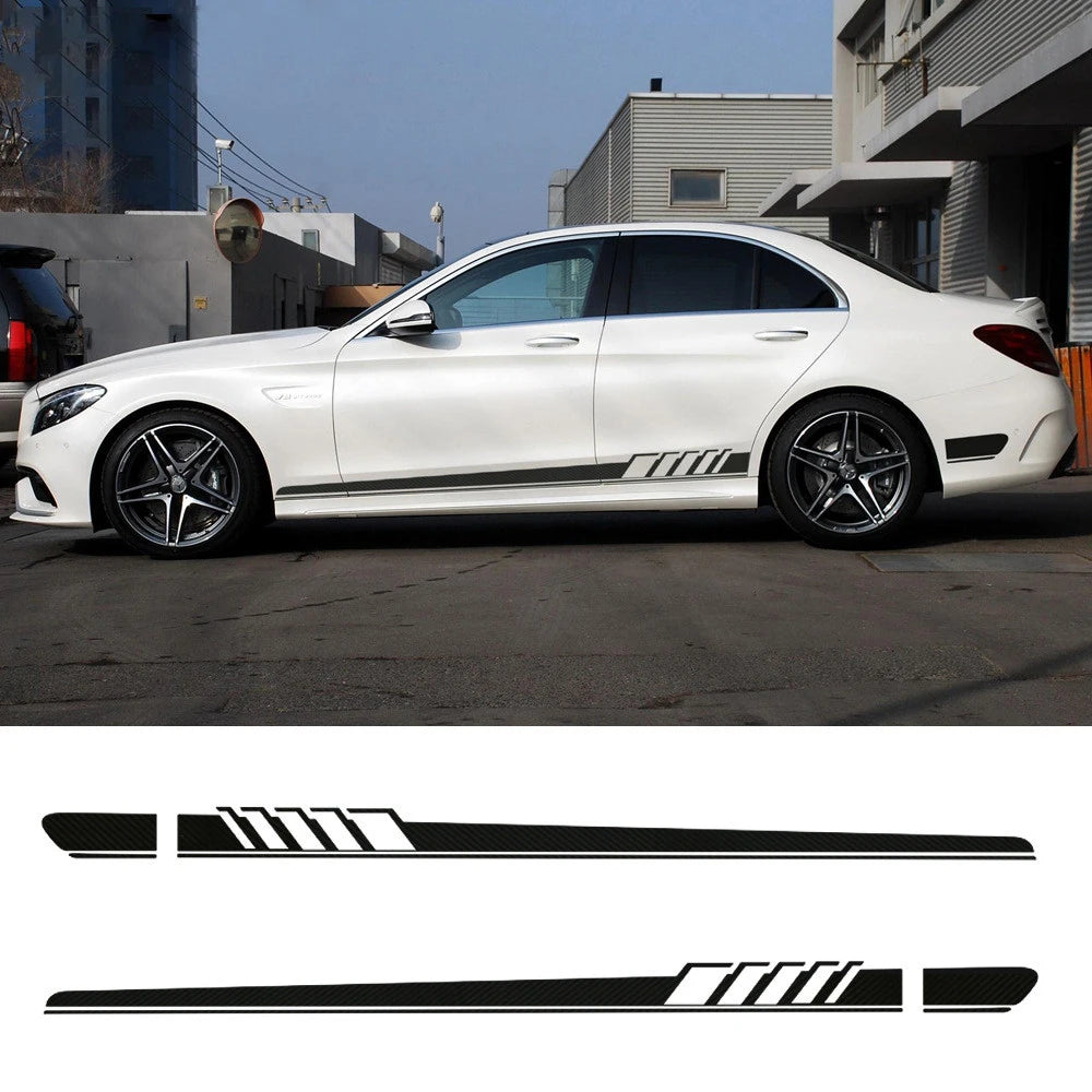 Upgrade your Mercedes Benz C-Class with our 2Pcs/lot Car Waist Side Skirt Decoration Stickers. Crafted from high-quality vinyl, these decals add style to models W205, W203, and W204.