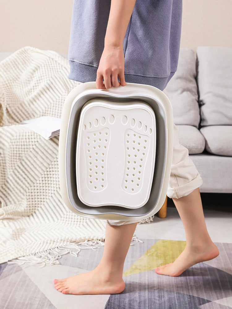 "Footbath Massage Bucket that Folds for Convenient Storage, Ideal for Soothing Soaks, Pedicures, and Home Spa Use."