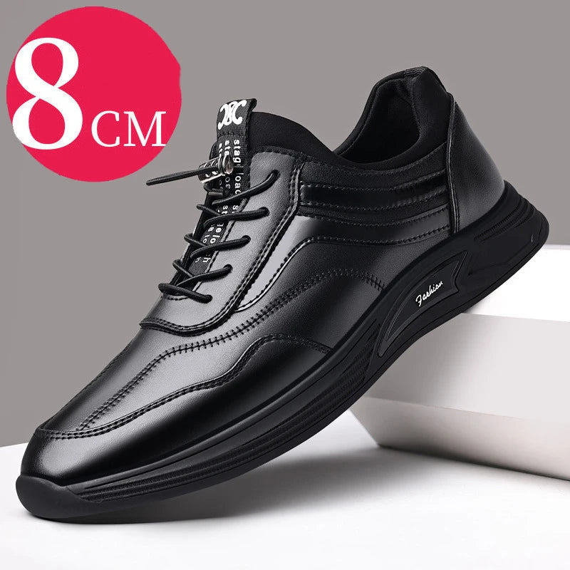 "Genuine Leather Casual Shoes for Men: Height-Increasing Design with Durable Sole, Breathable and Waterproof, Combining Fashion Trend with Sporty Style in Men's Sneakers.