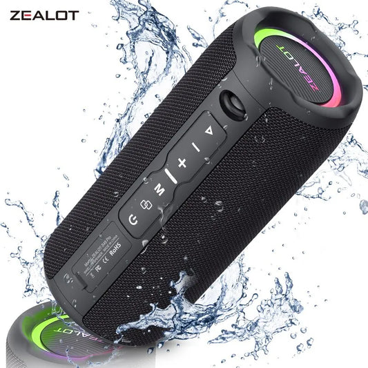 ZEALOT S49PRO: Powerful 20W portable Bluetooth speaker with IPX6 waterproof rating, bass boost, dual pairing, and true wireless capabilities.