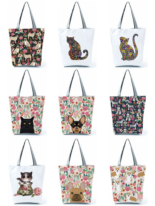 Discover our Custom Floral Pet Print Tote Handbags, perfect for women on the go. Ideal for school, travel, or a trip to the supermarket, these bags are both stylish and practical.